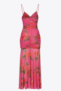 Robes|PINKO Robe Ajustee A Imprime Floral Mult. Fuchsia/Rouge