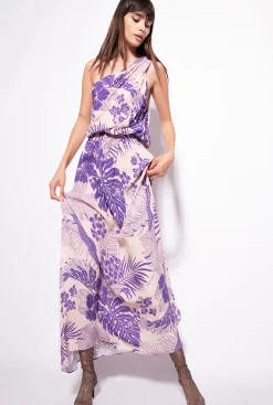 Robes|PINKO Robe Asymetrique A Imprime Tropical Nude/Violet