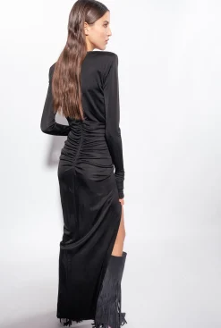 Robes|PINKO Robe Asymetrique Brillante Noir Limousine