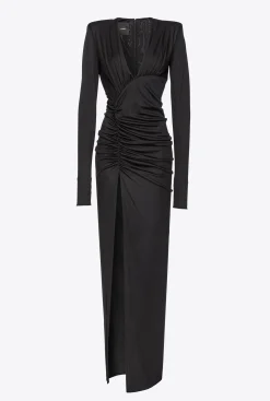 Robes|PINKO Robe Asymetrique Brillante Noir Limousine