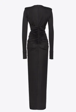Robes|PINKO Robe Asymetrique Brillante Noir Limousine