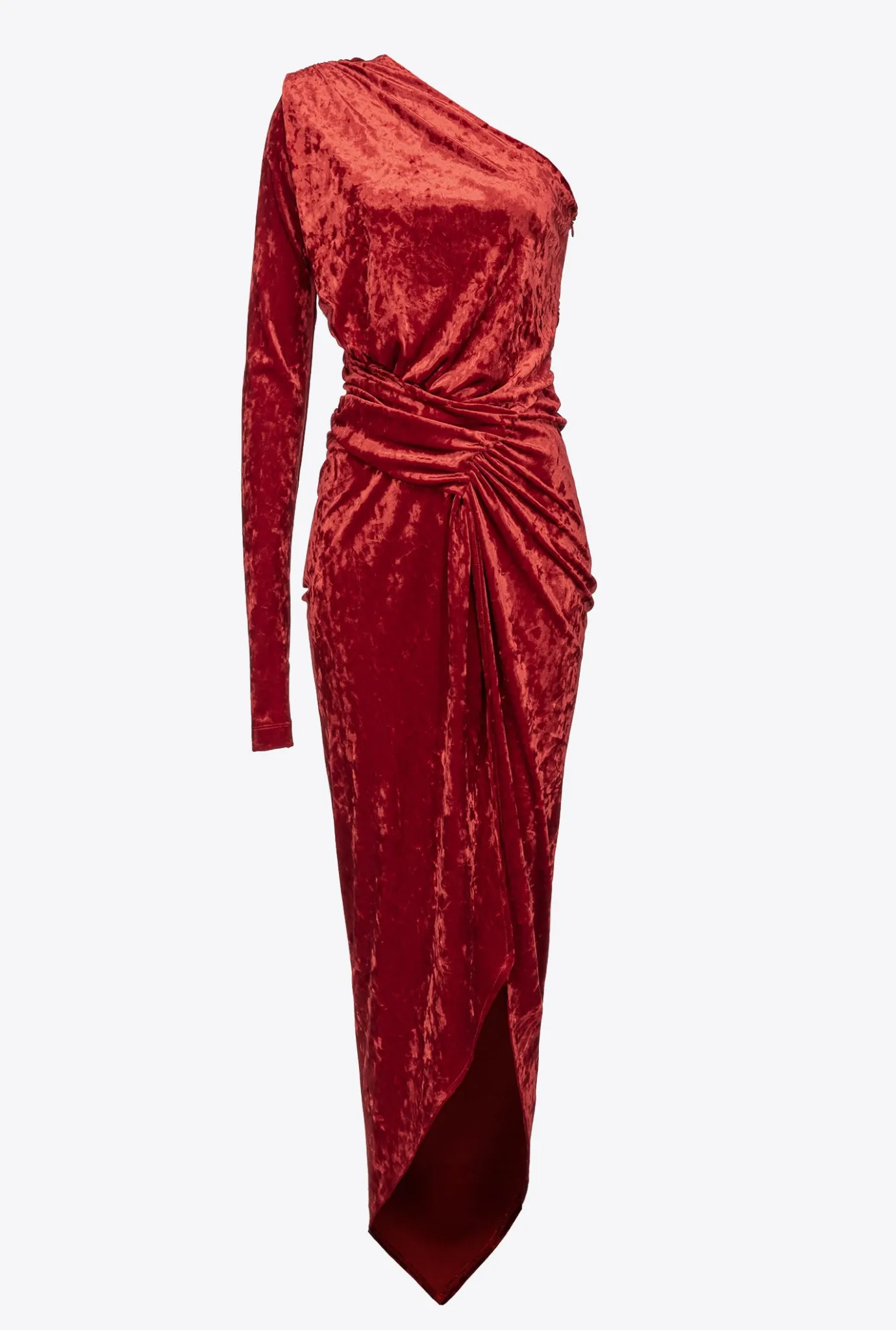 Robes|PINKO Robe Asymetrique En Velours Frappe Rouge Rio