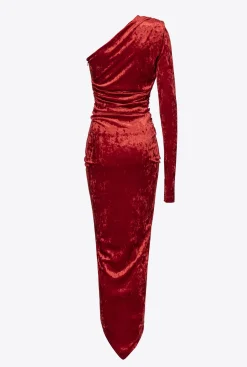 Robes|PINKO Robe Asymetrique En Velours Frappe Rouge Rio