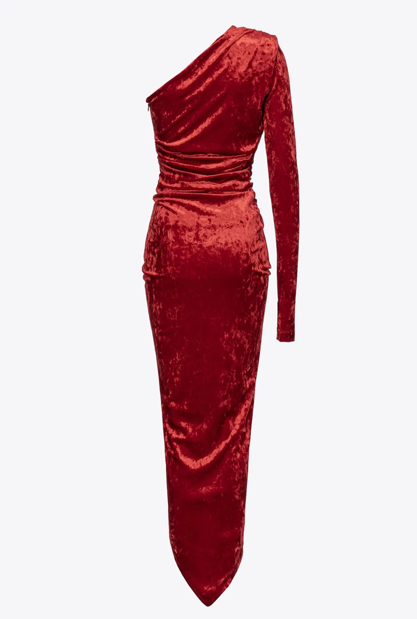 Robes|PINKO Robe Asymetrique En Velours Frappe Rouge Rio