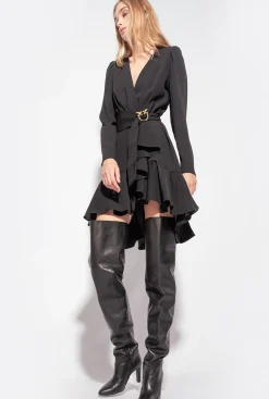 Robes|PINKO Robe Avec Ceinture Love Birds Noir Limousine
