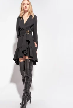 Robes|PINKO Robe Avec Ceinture Love Birds Noir Limousine