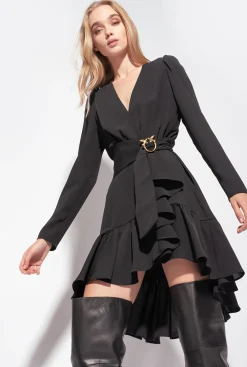 Robes|PINKO Robe Avec Ceinture Love Birds Noir Limousine