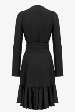 Robes|PINKO Robe Avec Ceinture Love Birds Noir Limousine