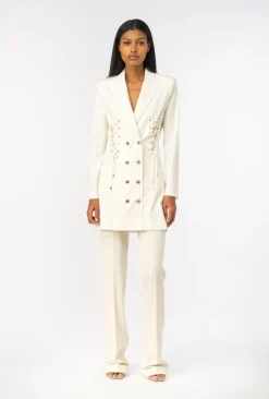 Vestes|PINKO Robe Blazer A Lacets Rose Fume Blanc
