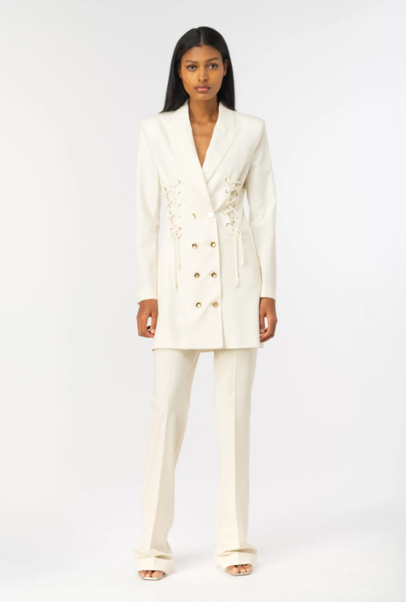 Vestes|PINKO Robe Blazer A Lacets Rose Fume Blanc