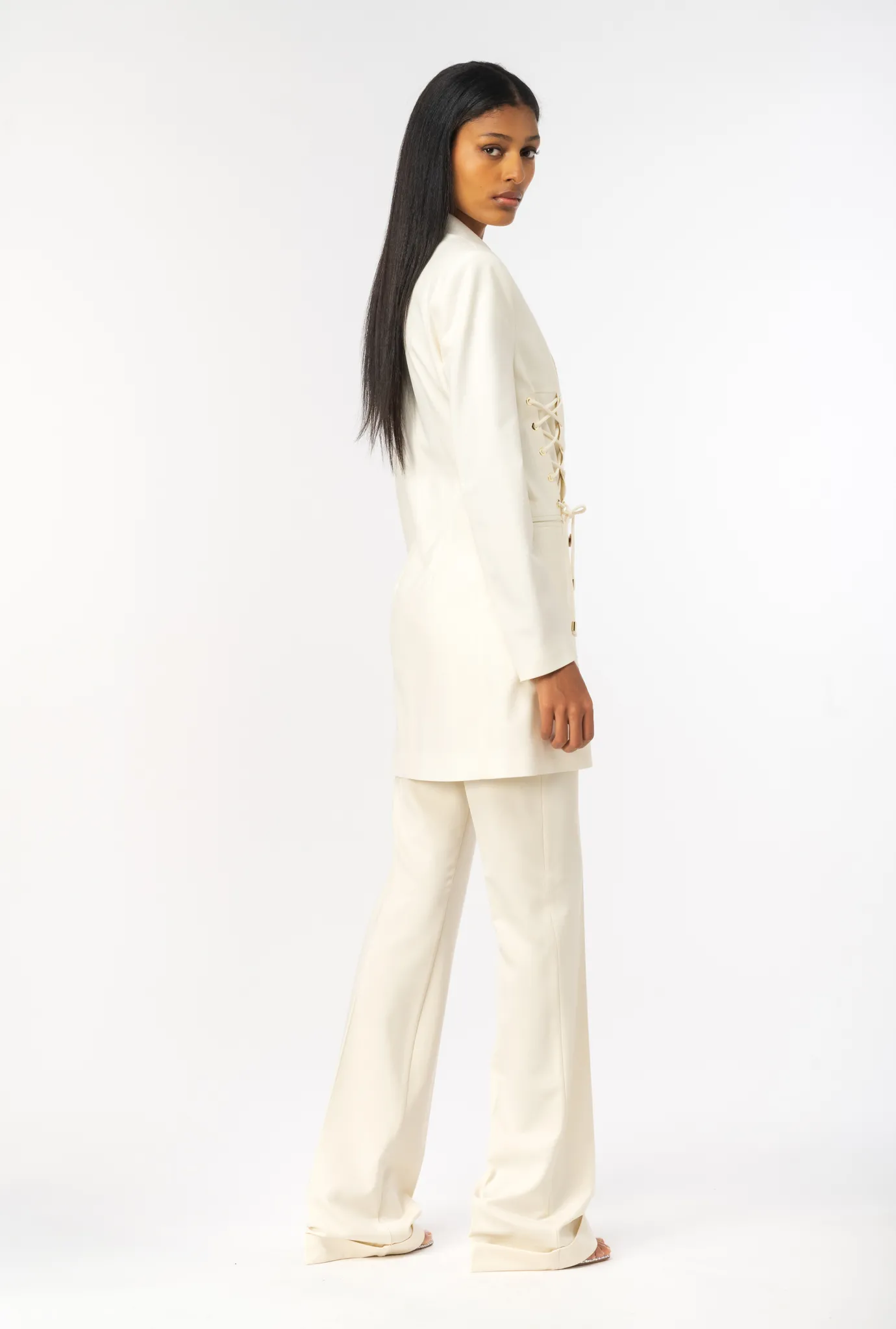 Vestes|PINKO Robe Blazer A Lacets Rose Fume Blanc