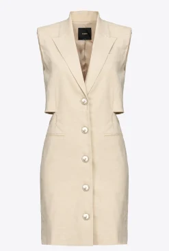 Vestes|PINKO Robe Blazer En Lin Beige Amande Glacee