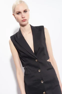 Robes|PINKO Robe Blazer En Lin Noir Limousine