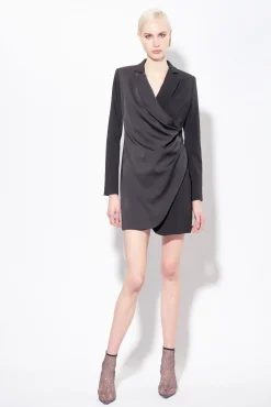 Robes|PINKO Robe Blazer En Satin Noir Limousine