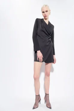 Robes|PINKO Robe Blazer En Satin Noir Limousine