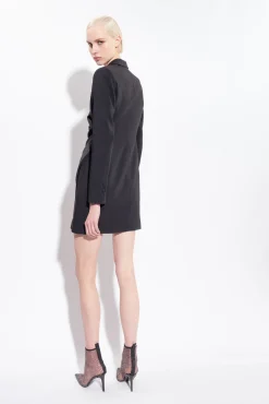 Robes|PINKO Robe Blazer En Satin Noir Limousine