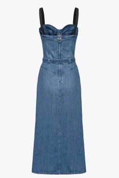Robes|PINKO Robe Bustier En Denim Delavage Moyen Fonce