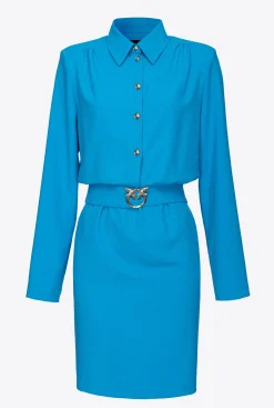 Robes|PINKO Robe Chemise A Boucle Love Birds Bleu Directoire