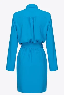 Robes|PINKO Robe Chemise A Boucle Love Birds Bleu Directoire