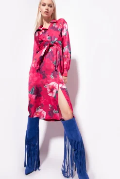 Robes|PINKO Robe Chemise A Imprime Hibiscus Multi.Fuchsia/Rose