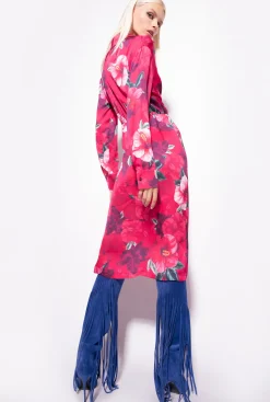 Robes|PINKO Robe Chemise A Imprime Hibiscus Multi.Fuchsia/Rose