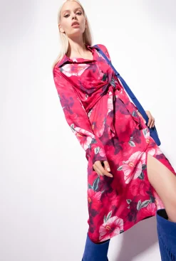 Robes|PINKO Robe Chemise A Imprime Hibiscus Multi.Fuchsia/Rose