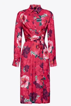 Robes|PINKO Robe Chemise A Imprime Hibiscus Multi.Fuchsia/Rose