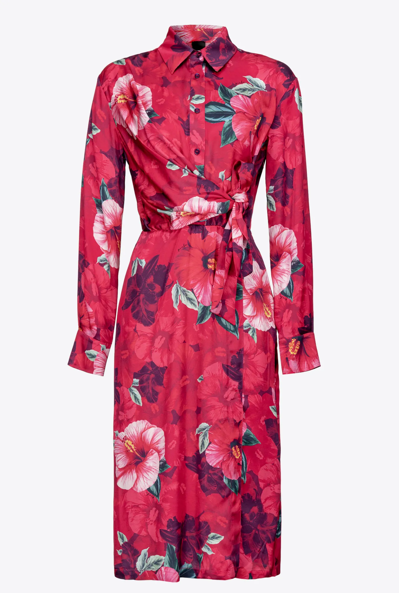 Robes|PINKO Robe Chemise A Imprime Hibiscus Multi.Fuchsia/Rose