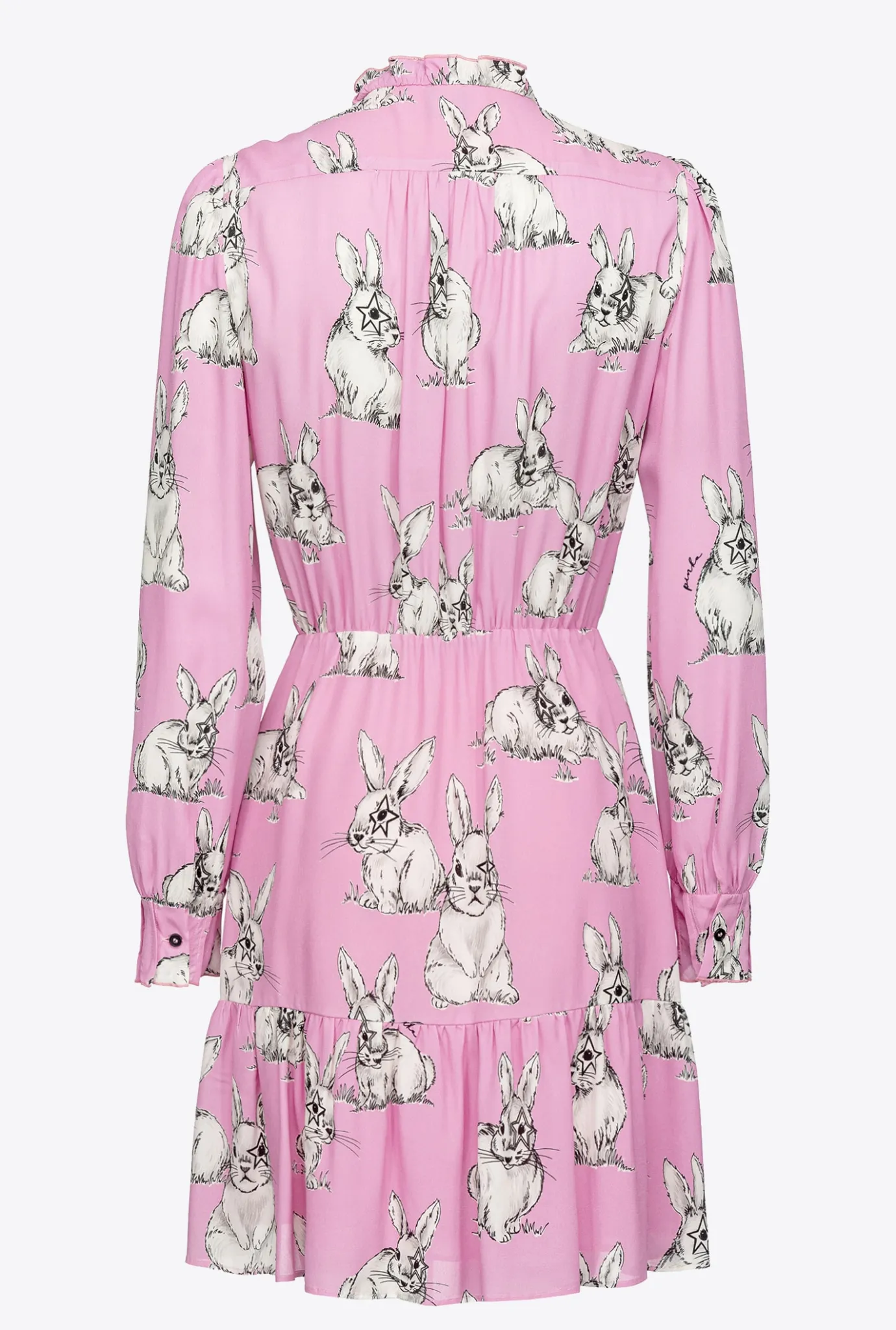 Robes|PINKO Robe Chemise A Imprime Lapins Rose/Gris/Blanc