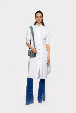 Robes|PINKO Robe Chemise Ceinturee En Popeline De Coton Blanc Brill.