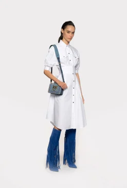 Robes|PINKO Robe Chemise Ceinturee En Popeline De Coton Blanc Brill.