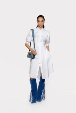 Robes|PINKO Robe Chemise Ceinturee En Popeline De Coton Blanc Brill.