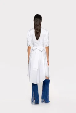 Robes|PINKO Robe Chemise Ceinturee En Popeline De Coton Blanc Brill.