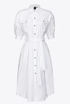 Robes|PINKO Robe Chemise Ceinturee En Popeline De Coton Blanc Brill.