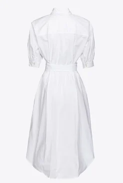 Robes|PINKO Robe Chemise Ceinturee En Popeline De Coton Blanc Brill.