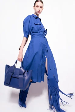 Robes|PINKO Robe Chemise Ceinturee En Popeline De Coton Bleu Surf Sur Le Web