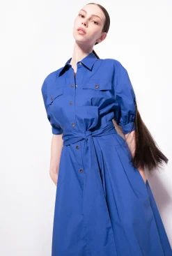Robes|PINKO Robe Chemise Ceinturee En Popeline De Coton Bleu Surf Sur Le Web