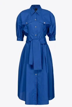 Robes|PINKO Robe Chemise Ceinturee En Popeline De Coton Bleu Surf Sur Le Web