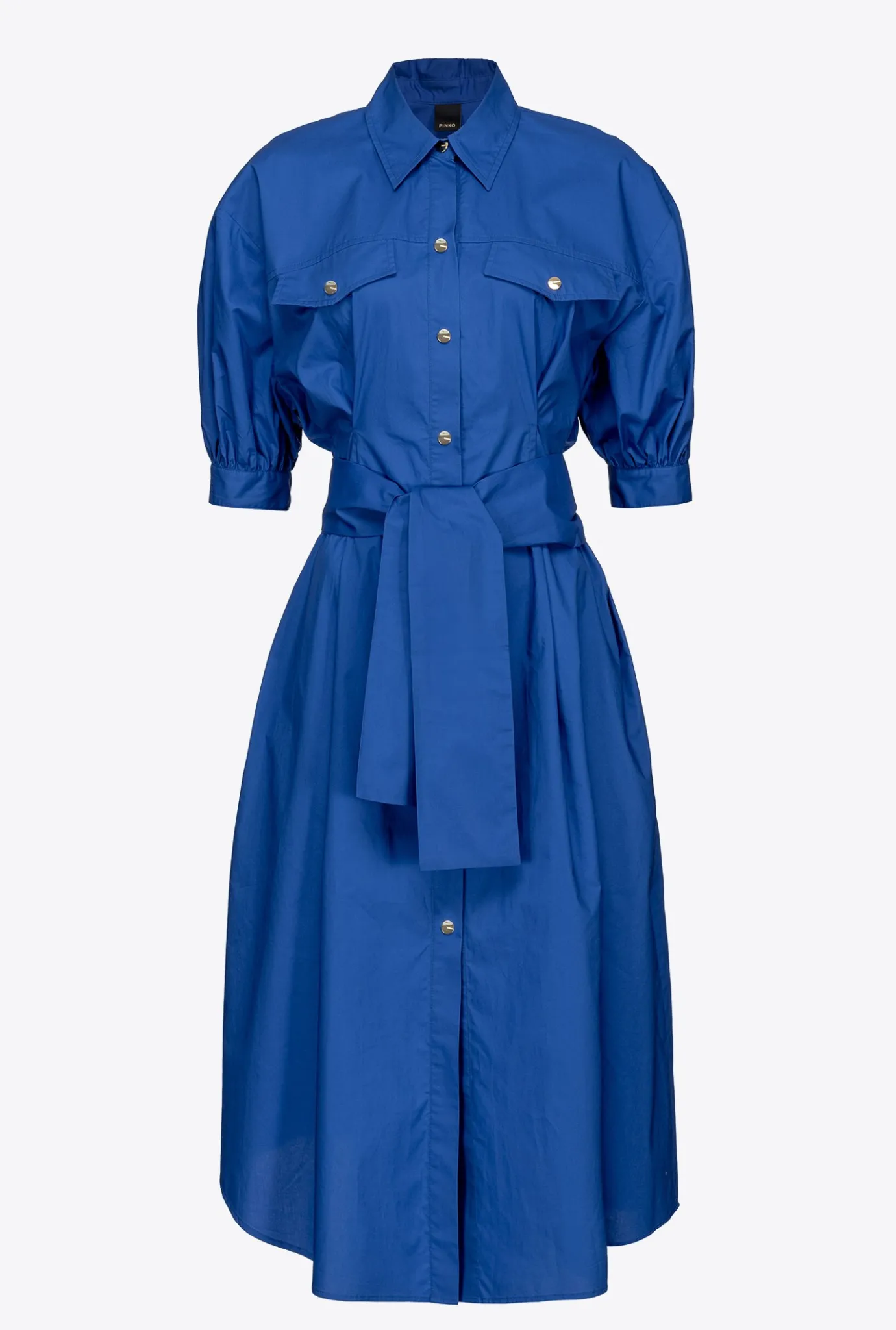 Robes|PINKO Robe Chemise Ceinturee En Popeline De Coton Bleu Surf Sur Le Web