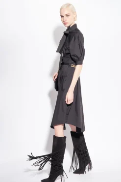 Robes|PINKO Robe Chemise Ceinturee En Popeline De Coton Noir Limousine