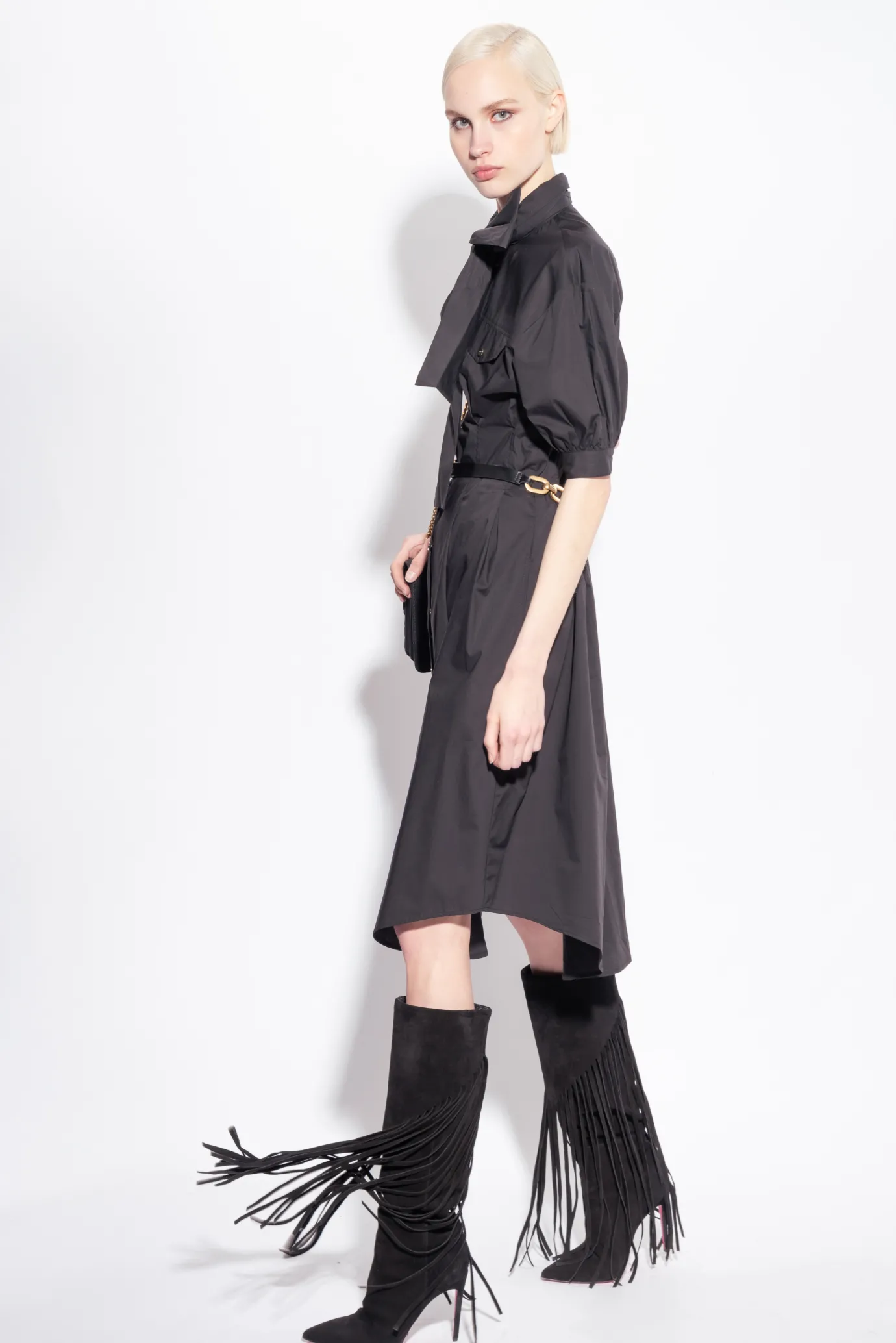 Robes|PINKO Robe Chemise Ceinturee En Popeline De Coton Noir Limousine