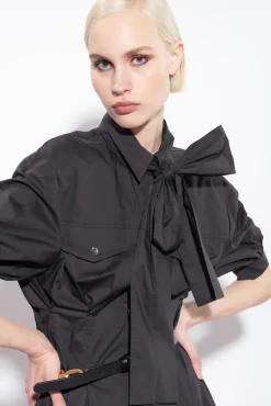 Robes|PINKO Robe Chemise Ceinturee En Popeline De Coton Noir Limousine
