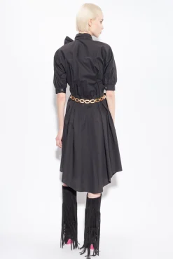 Robes|PINKO Robe Chemise Ceinturee En Popeline De Coton Noir Limousine