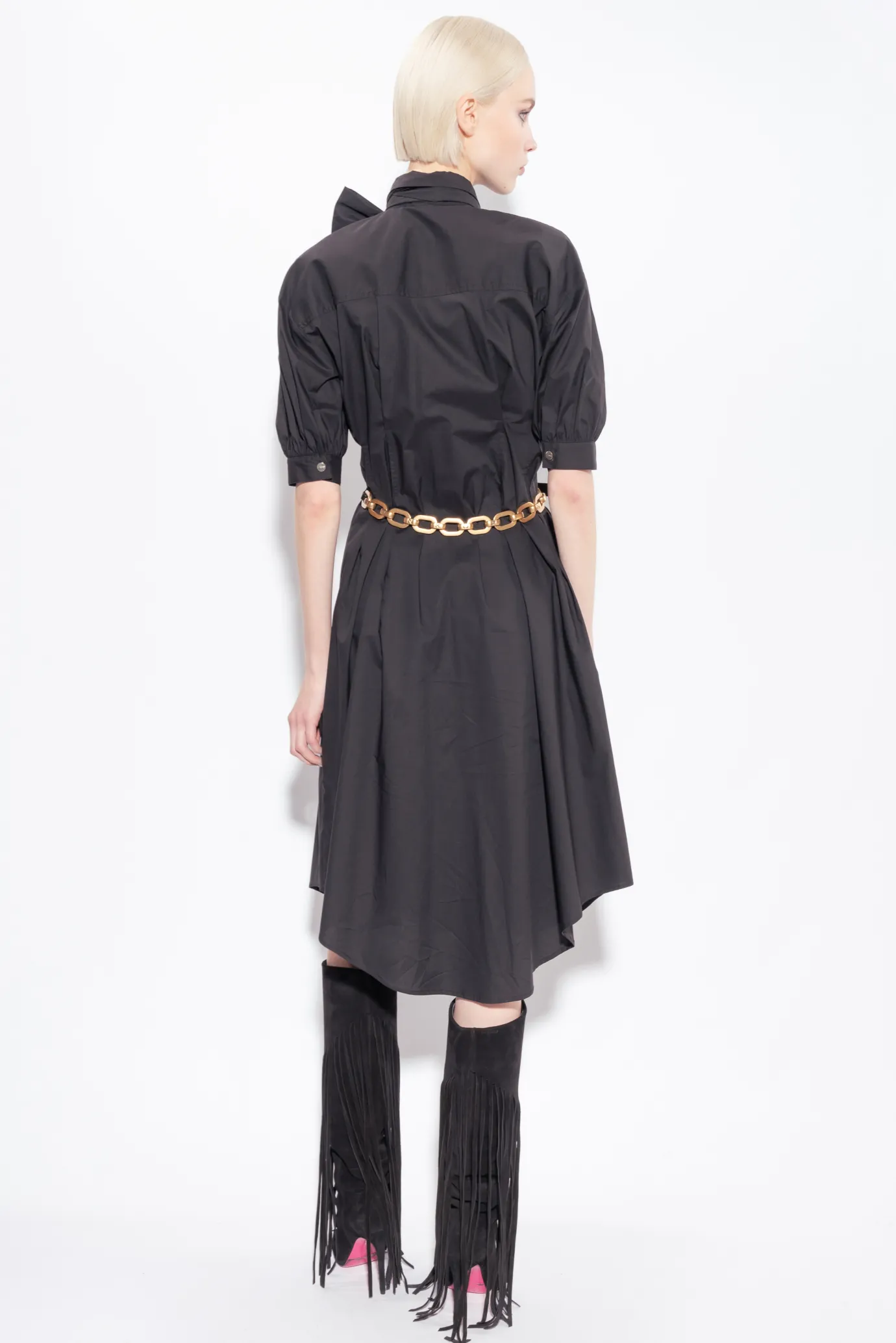 Robes|PINKO Robe Chemise Ceinturee En Popeline De Coton Noir Limousine