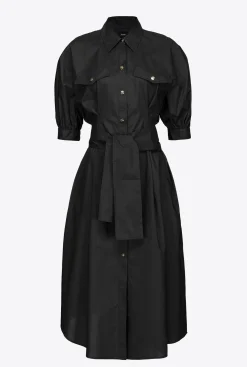 Robes|PINKO Robe Chemise Ceinturee En Popeline De Coton Noir Limousine
