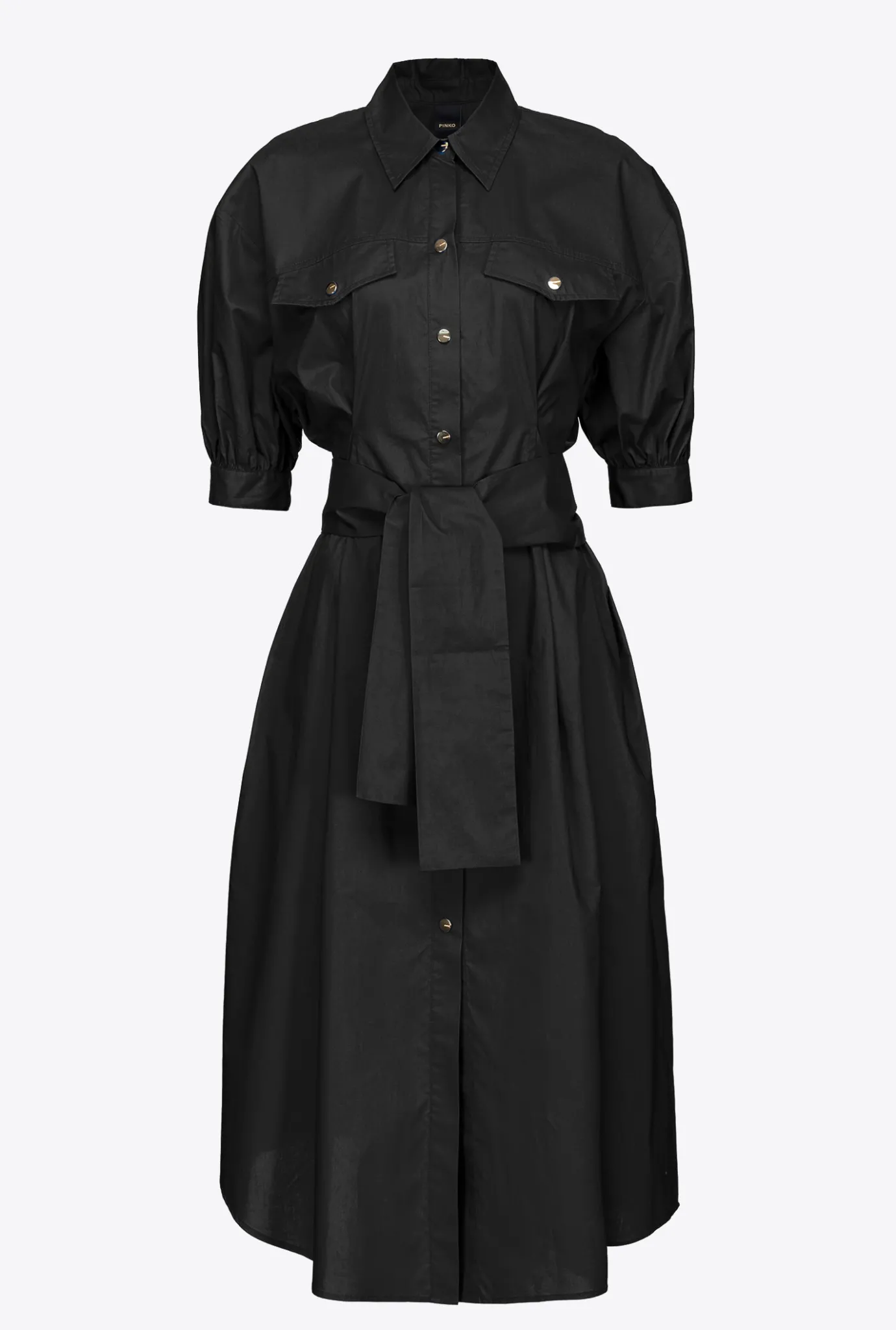 Robes|PINKO Robe Chemise Ceinturee En Popeline De Coton Noir Limousine