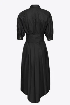 Robes|PINKO Robe Chemise Ceinturee En Popeline De Coton Noir Limousine