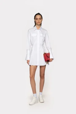 Robes|PINKO Robe Chemise Courte En Popeline De Coton Blanc Brill.