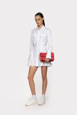 Robes|PINKO Robe Chemise Courte En Popeline De Coton Blanc Brill.
