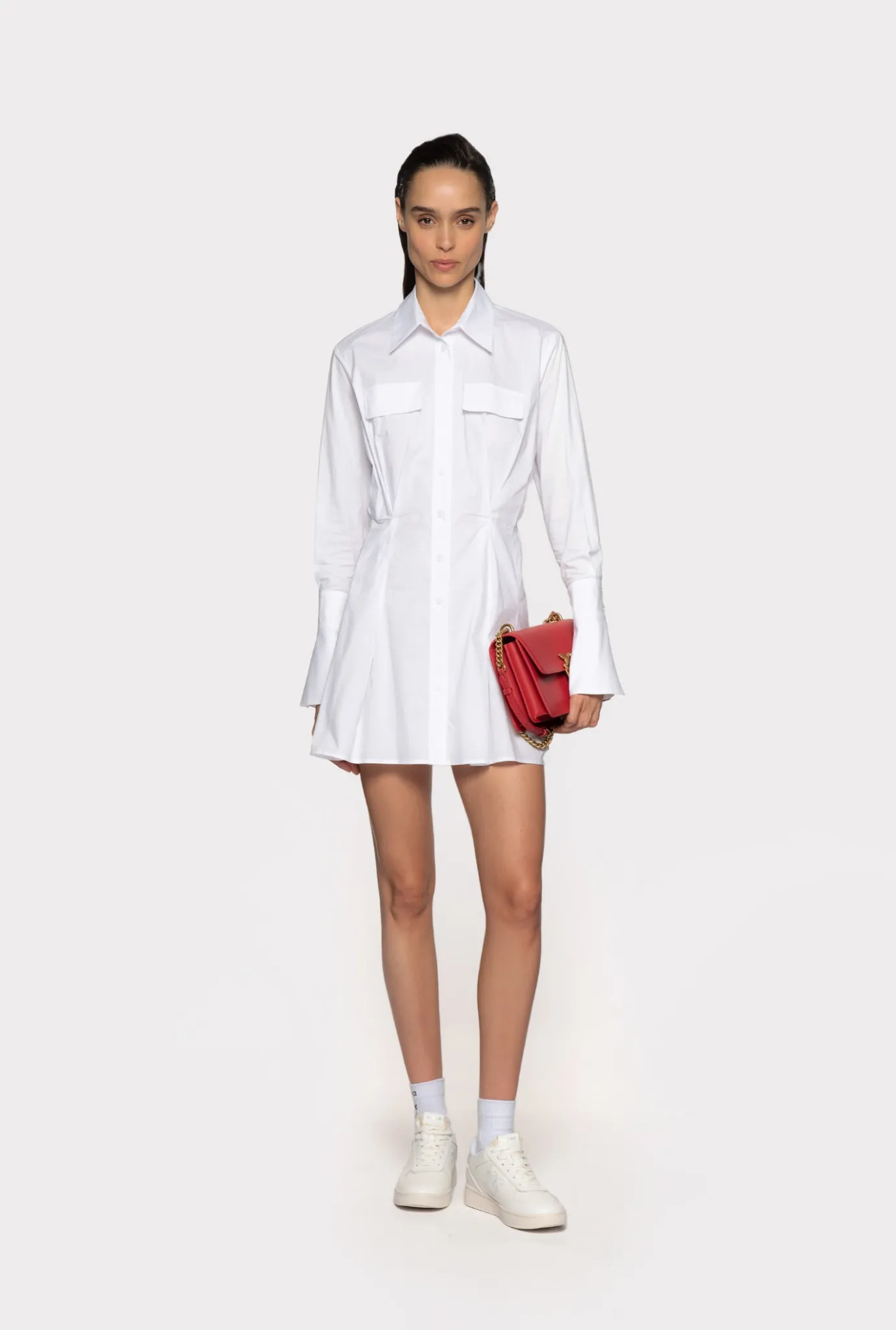 Robes|PINKO Robe Chemise Courte En Popeline De Coton Blanc Brill.